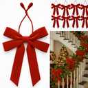 Soulchen 12 Pcs 20 Inches Christmas Garland Ties with Large Velvet Bows Reusable Holiday Wreath Twist Tie Bows for Banister Christmas Tree Indoor Outdoor Party Decorations(Red)