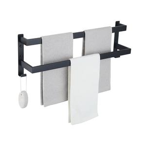 Xiarnotogi Double Towel Bar Towel Racks for Bathroom, Bath Towel Holders Wall Mount, Stainless Steel Towels Shelves Towel Rail, 2-Tiers (Matte Black, 24 Inches)