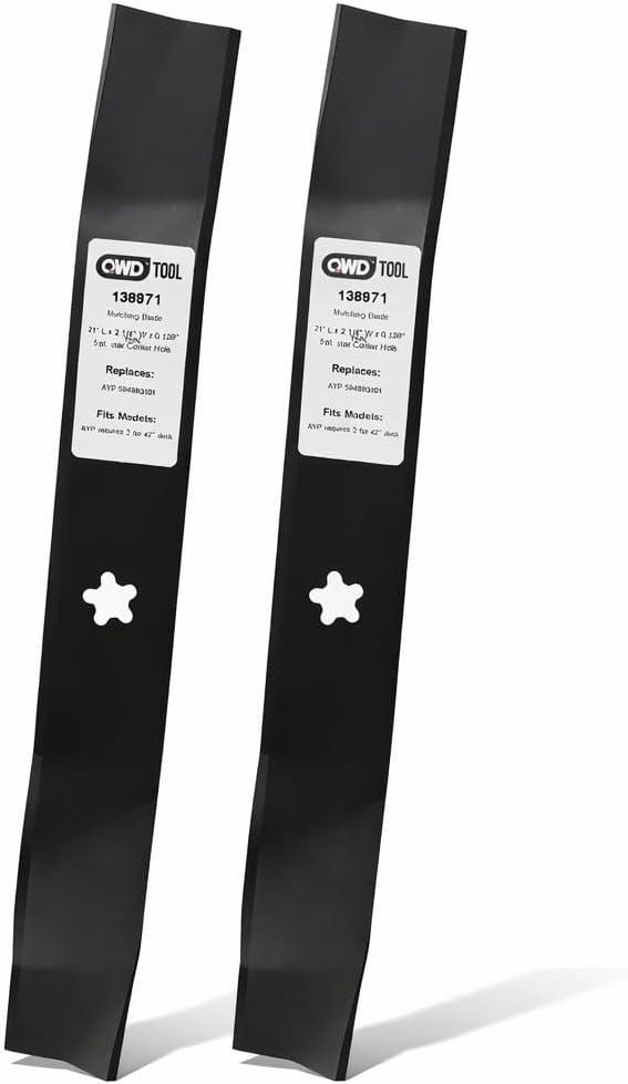 QWD 138971 Mower Blades 2 Pack for 42 Inch Deck, Replacement for 532138971 138498 127843 532127843, 5 Point Star High Lift Blades for Craftsman Husqvarna Poulan Riding Mowers