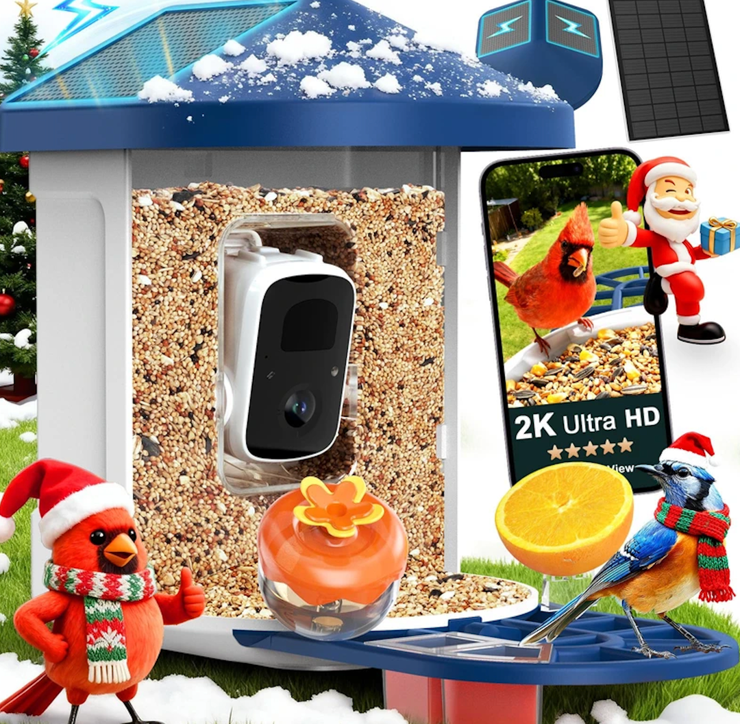 PeckCam Bird Feeder with Camera with AI Identify 10000+ Birds Species, 3 Solar Panels, 2K Live View, Instant Arrival Alerts, Smart Bird House with Cam, Gift for Bird Lovers (Blue)