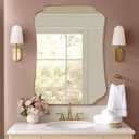 ANDY STAR 30x40 Inch Brushed Gold Bathroom Mirror, Luxury Brass Scalloped Wall Mirror with Stainless Steel Frame, Decorative Wave-Edge Vanity Mirror for Living Room, Entryway, Bedroom
