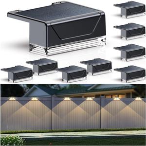 Solar Fence Lights Outdoor - 3000/4000/6000K 3 Mode, IP65 Waterproof Fence Lights Solar Powered, Dusk to Dawn Solar Light for Outside, Backyard/Step/Patio/Deck/Stair Railings and Wall (8 Pack)