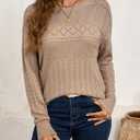 SHEWIN Fall Sweaters for Women Casual Crewneck Long Sleeve Crochet Pullover Tops Sweater (Beige, XXL)