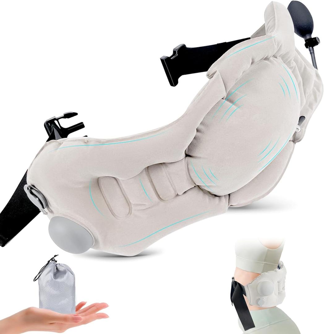 Inflatable Lumbar Pillow for Airplane Travel Lumbar Support Pillow for Office Chair/Car Seat Dual-Zone Adjustable Back Support for Reducing Lower Back Pain