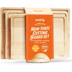 SMIRLY Walnut Wood Cutting Boards for Kitchen, Set of 3 with Holder Large - Small, Walnut Wooden Cutting Board Set with Deep Juice Grooves, Non Toxic Serving Tray, Perfect Mother's Day Gifts