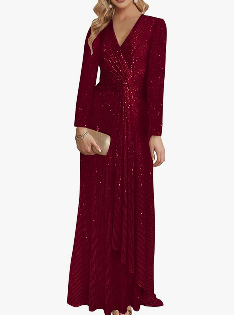 meilun Long Sleeve Sequin Dress for Women Formal Gowns Sparkly V Neck Maxi Dress. Size XL
