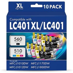 LC401XL Ink Cartridges for Brother Printer Compatible for LC401XL LC401 Work with MFC-J1010DW MFC-J1170DW MFC-J1012DW MFC-J1800DW Printer Upgraded 10 Pack (4Black 2Cyan 2Magenta 2Yellow)