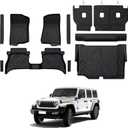 Floor Mats for Jeep Wrangler JL 4XE 4-Door 2021-2025 2026, All Weather Floor Mats Trunk Cargo Liner with Backrest Protectors and Door Sill Guards Accessories, Full Coverage Set