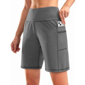 G Gradual Women's High Waisted 9" Bermuda Shorts with Zipper Pockets Athletic Workout Long Shorts for Women Knee Length (Gray, XXL)