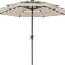 JEAREY 3 Tiers Patio Umbrella with Solar Lights 9ft Outdoor Market Table Umbrellas with Push Button Tilt for Outside Pool Garden, Tan