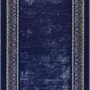 Antep Rugs Alfombras Bordered Modern 2x4 Non-Slip (Non-Skid) Low Pile Rubber Backing Kitchen Area Rug (Navy, 2'3" x 5')