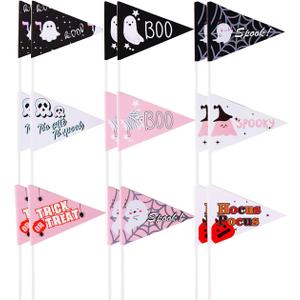 18Pcs Ghost Boo Halloween Pennant Flags Boo Basket Pennant Flags- Perfect for Halloween Decorations & Parties, Black&Pink