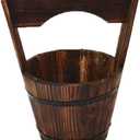 DOITOOL Hanging Planters Rustic Wooden Bucket Planter Hanging Pot Rustic Bucket Wooden Wishing Well Succulent Planter Pot for Patio Garden Backyard Fence Indoor Hanging Planters