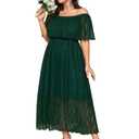 SCOMCHIC Womens Plus Size Formal Dresses Off Shoulder Lace White Bridesmaid Wedding Guest Evening Party Boho Maxi Dress (Green, XXXL)