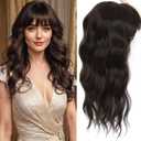 Hair Toppers for Women, 18 Inch Toppers Hair Pieces for Women with Thinning Hair Wispy Clip in Bangs 360 3D Big Coverage Base Curly Wavy (Dark Brown, 18Inch Wispy bangs)