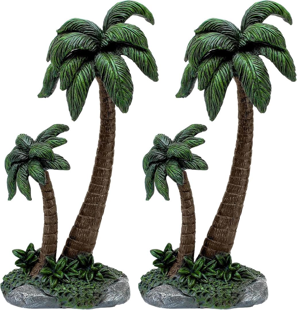 Barydat 2 Pcs Christmas Miniature Palm Tree Decor for Nativity Scene Tabletop Mini Realistic Fake Tropical Artificial Palm Trees Plant Resin 9.5 Inch Small Palm Tree Figurines