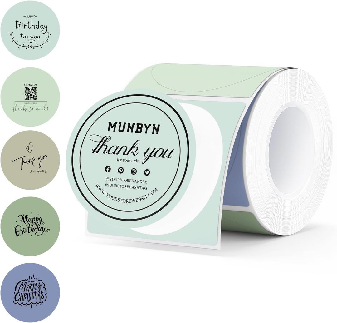 MUNBYN 2 Inch Circle Thermal Labels, Multicolor Thermal Label Stickers for Custom Logo, Candle, 150 Sheets/1 Roll (Morandi Summer)