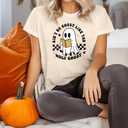 Halloween Teacher Shirts for Women Reading Books Shirt Funny Spooky Teacher Tee Halloween Party Short Sleeve Tops (XL)