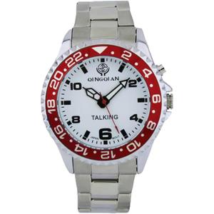 English Talking Watch Applicable to The Middle-Aged, The Elderly and The Visually impaired Rotating Silver Stainless Steel Band, Men's Style