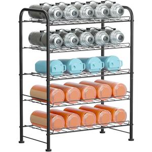 OYEAL Water Bottle Storage Rack 5 Tier Bottled Water Holder Organizer Freestanding Floor Beverage Soda Drink Stand Shelf for Kitchen Pantry Can Storage, Hold 30 Bottles, Black
