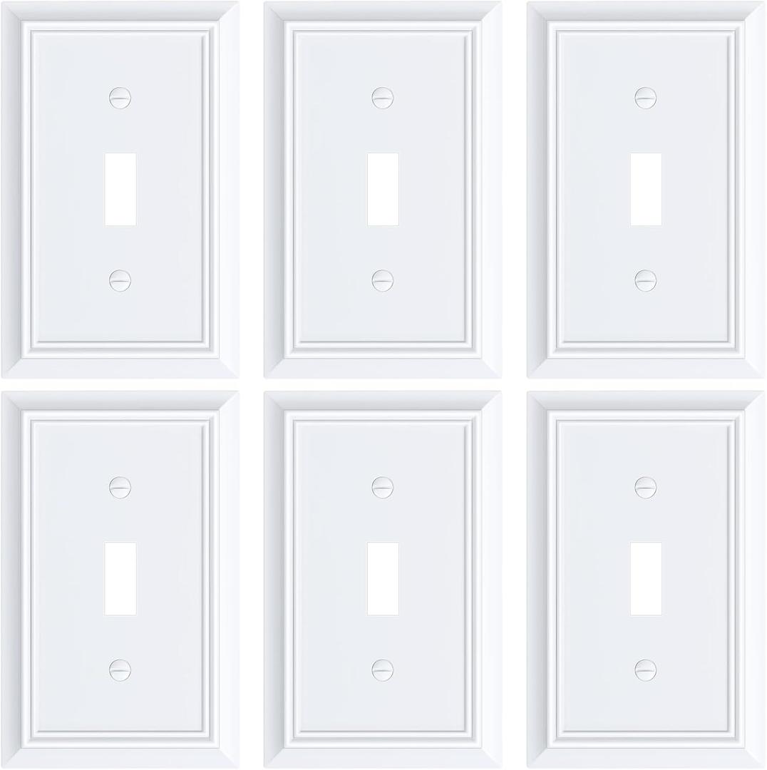 6-Pack Single Toggle Light Switch Cover Plate, Durable Natural Bamboo Fiber Decorative Switch Plate Covers, Pure White 1 Gang Wall Plate, Corrosion Resistant