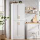 Pantry - Kitchen Pantry Cabinet with 4 Doors and Adjustable Shelves, Tall White Cabinet Freestanding Storage Cupboard for Dining Room Living Room, Laundry, Bathroom
