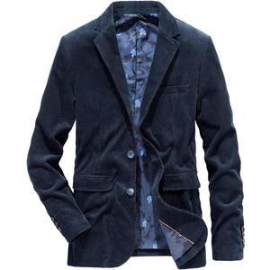 chouyatou Men's Vintage Casual Work Wear Corduroy Suit Blazer Jacket Sport Coat (XX-Large, Dark Blue)