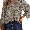 Dokotoo Women's Casual V Neck Alicia Floral Print Smocked Long Sleeve Chiffon Blouses Bohemian Top Shirts