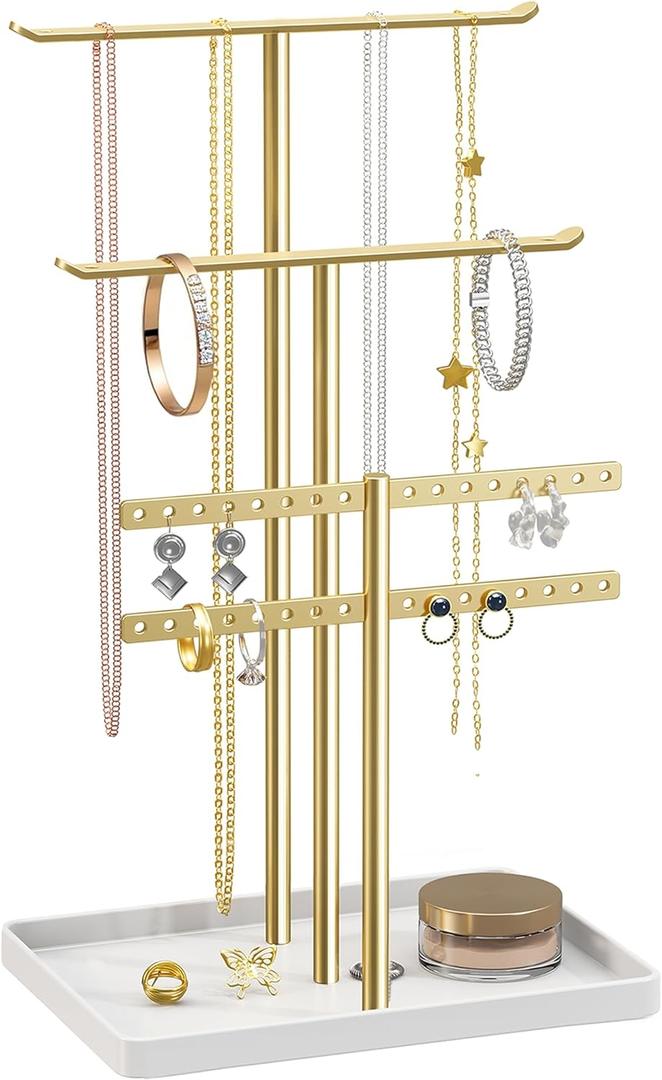 pickpiff Jewelry Stand Holder Organizer: 14.5" Sturdy Hanger for 80 Pcs Jewelry, Gift for Women, Gold Jewlery Tower for Necklace, Earring, Bracelet