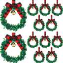 Syhood 12 Pieces 6" Christmas Kitchen Cabinet Wreaths with Ribbon Gold Bells Mini Christmas Wreath Small for Kitchen Window Front Door Xmas Holiday Indoor Home Decor(Red and Black, Fabric)