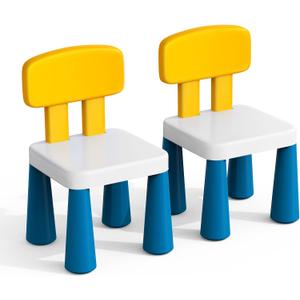 OCATO Plastic Toddler Chairs: 2 Pcs Kids Chairs for Table Step Stool Lightweight Indoor or Outdoor School Camping Playroom Nursery Beach Activity Small Chair for Kids Boys Girls Birthday Gifts Age 3 Dark Blue, Yellow, White