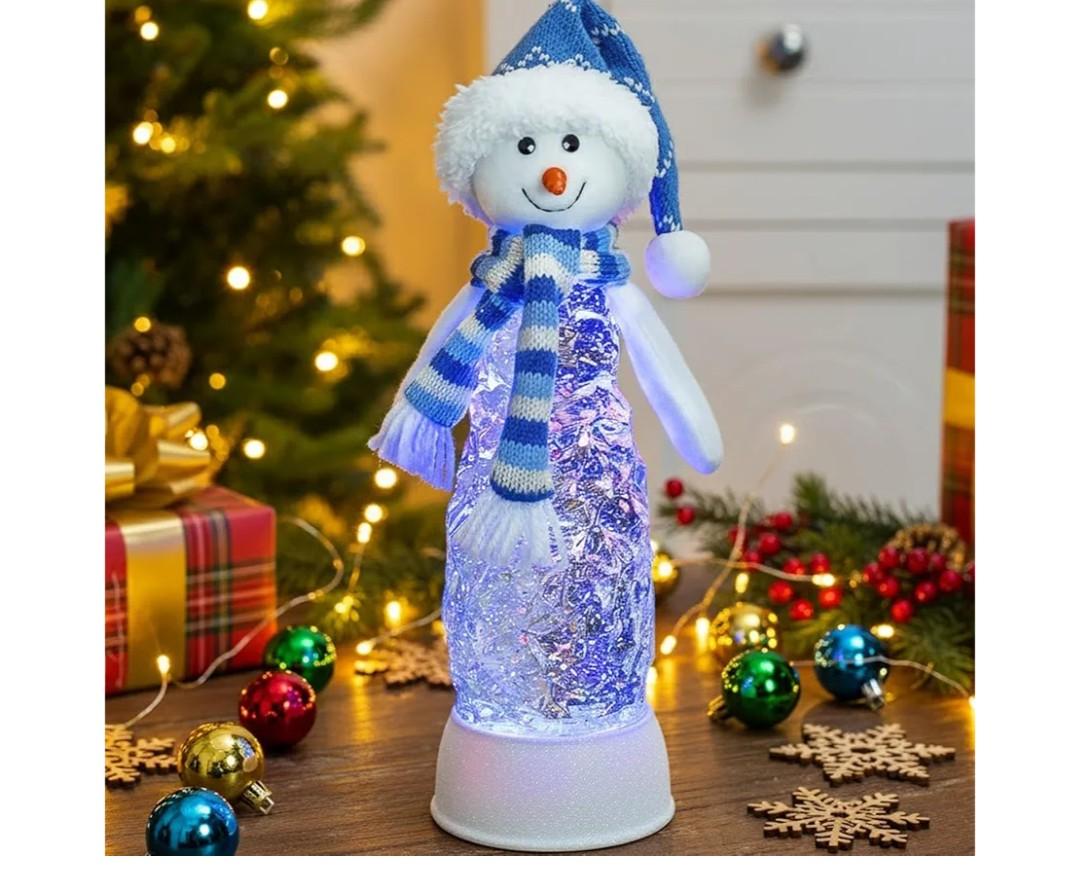 Christmas Snow Globe Lantern Indoor Decor Snowman Christmas with Music,6H Timer,USB Lined/Battery Operated Lighted Lantern for Christmas Festival Decoration Gifts