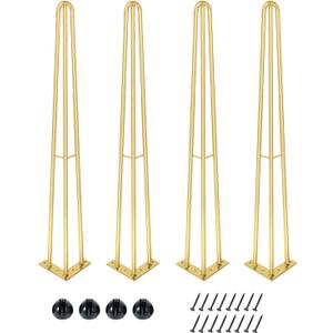 24Inch Hairpin Table Legs Golden Set of 4 Desk Legs,1300lbs Load Capacity Rodsfor Coffee Table, Night Stand Desk BenchDesk, Bench Desk Dining End Table Chairs
