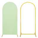 Metal Arch Stand and Cover Set,1 Sage Green Spandex Fitted Backdrop with 1 Gold Wedding Arched Stand Frame for Parties Birthday Baby Shower Bridal Banquet Decoration (6FT)