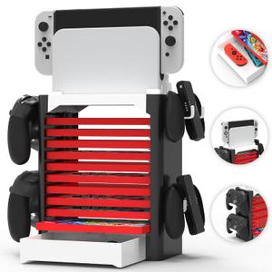 Skywin NS Compatible Nintendo Switch Games Holder, Nintendo Switch Stand, Game Disk Rack, Controller Organizer, Switch Holder Stand for Gamers, Nintendo Switch Accessories (White) (1 Pack)