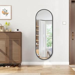 Oval Full Length Mirror, 48"16" Wall-Mounted Mirror with Metal Frame, Ultra-Clear Explosion-Proof, Simple and Classic Deco for Cloakroom/Bedroom/Living Room, Black