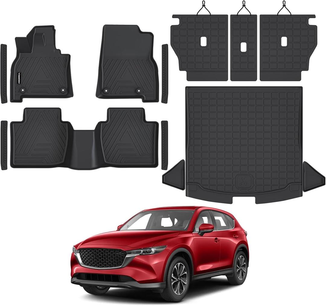 Floor Mats Cargo Liner with Backrest Mat for 2026 Mazda CX-5/CX5 | All Weather TPE Rubber Liners Full Set wih Door Sill Protectors Automotive Mats for Mazda CX5 2026 Accessories