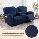 Gennia Waterproof Recliner Loveseat Cover with Console 6 Pieces, Jacquard 2 Seat Recliner Covers with Pockets Stretch Reclining Loveseat Slipcovers Furniture Protector (2 Seat with Console, Navy Blue)