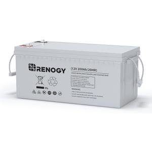 Renogy Deep Cycle AGM Battery 12 Volt 200Ah, 3% Self-Discharge Rate, 2000A Max Discharge Current, Safe Charge Most Home Appliances for RV, Camping, Cabin, Marine and Off-Grid System, Maintenance-Free