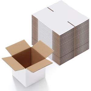 Calenzana 5x5x5 Inches Shipping Boxes Set of 25, White Corrugated Cardboard Box for Mailing Packing Small Business