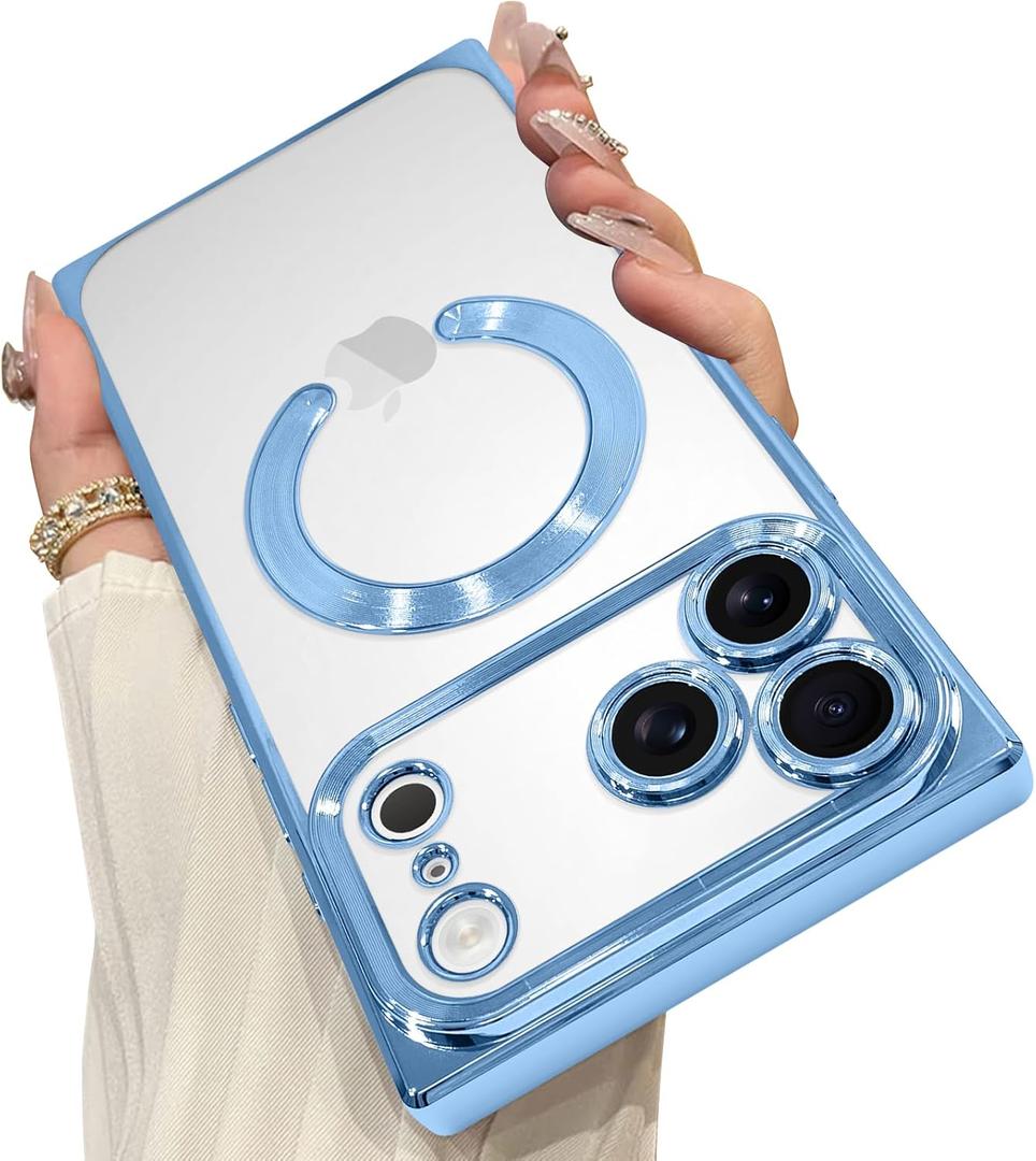 OOK Magnetic Case Made for iPhone 17 Pro 6.3 Inch (Compatible with MagSafe) Clear Phone Cover with Screen Protector Soft TPU Anti-Scratch Shockproof Protective Case for Women Men - Blue