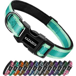 2 x Kazazoo Reflective Dog Collar with Soft Padding Dog Collar for Medium & Small Dogs, No Pull, Heavy Duty, Adjustable Nylon Collar with Quick-Release Buckle, Walking Training-Green-S