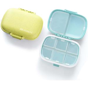 MEACOLIA 2 Pack 8 Compartments Travel Pill Organizer Box Moisture Proof Small Pill Case for Pocket Purse Daily Pill Holder Container for Medicine Vitamin (Blue & Green)