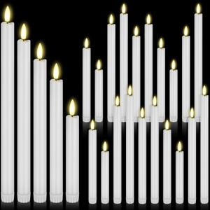 Rossesay 20 Pcs Flameless LED Taper Candles Battery Operated Taper Candles 5 Sizes of 6.5'', 7.7'', 8.8'', 10.0'', 11.2'' Flameless Candlesticks Flickering with 3D Flame for Wedding (White)