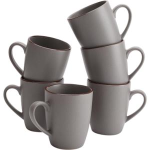 Famiware Venus Coffee Mugs for 6, 14 oz Mug Set, Drinking Cup with Handle for Coffee, Tea, Cocoa, Milk, Dark Grey