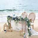 Ling's moment 9FT Spring Flower Garland- Wedding Arch Flowers for Backdrop Decoration, Eucalyptus & Rose, Artificial Floral Garland for Mantle - Sweetheart Head Table Decor for Reception, Dusty Blue