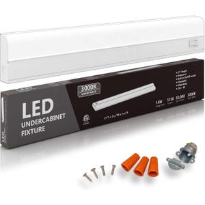 Hardwired LED Under Cabinet Task Lighting - 14 Watt, 21", Dimmable, 3000K (Warm White), Wide Body, Long Lasting Metal Base with Frost Lens