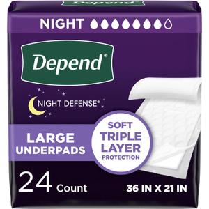 Depend Underpads, Disposable Incontinence Bed Pads for Adults, Slip Resistant, 36"x 21", 24 Count (2 Packs of 12) (Packaging May Vary)