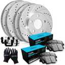 R1 Concepts Front and Rear Brake Kit For 2013-2017 Honda Accord| Drilled Slotted Brake Rotors| Ceramic Brake Pads and Rotors Kit|Hardware included