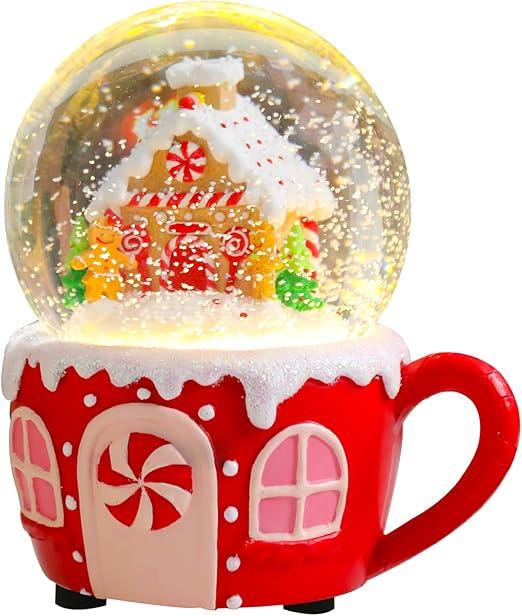 Christmas Snow Globes for Kids, Musical Snow Globe Gingerbread House Glass Snowglobes Christmas Birthday Gift for Girls Kids Daughters
